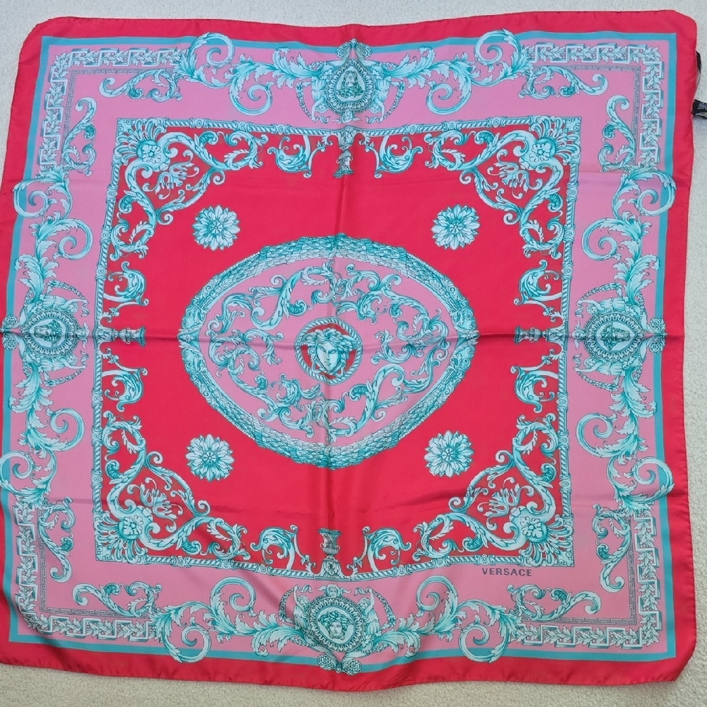 Versace Pink and Teal Silk Scarf